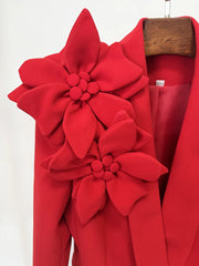 Three Dimensional Flower Red Suit Set