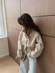 Utility Stand Collar Button Drawstring Peplum Jacket