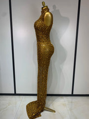 Rhinestone High Neck Sleeveless Dress