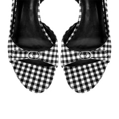Top view of gingham slingback stiletto heels