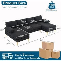 "Contemporary U-shaped velvet sectional sofa with sleek metal accents"