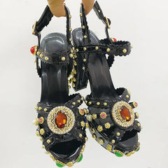 Embellished Platform Chunky Heel Sandals