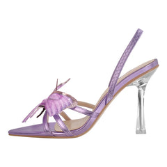 Butterfly Strap Clear Heel Sandals