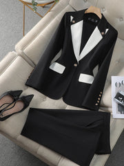 Black blazer with white lapels on a beige sofa