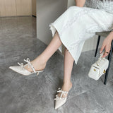 Pointed Toe Bow Design Slip On Small Heels Mules