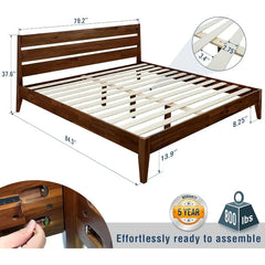Mid-Century Dark Wood Bed Frame with Headboard