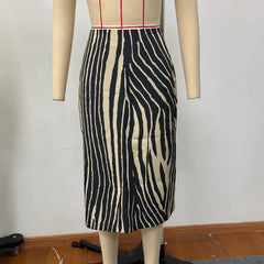 Zebra Print Stripe Midi Skirt