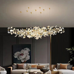 LED Chandelier Ginkgo Leaf Art Long Lighting Fixtures