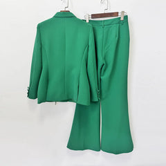 Lace-Up Blazer Flared Pants Suit