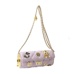 Quilted Embellished Barrel Bag