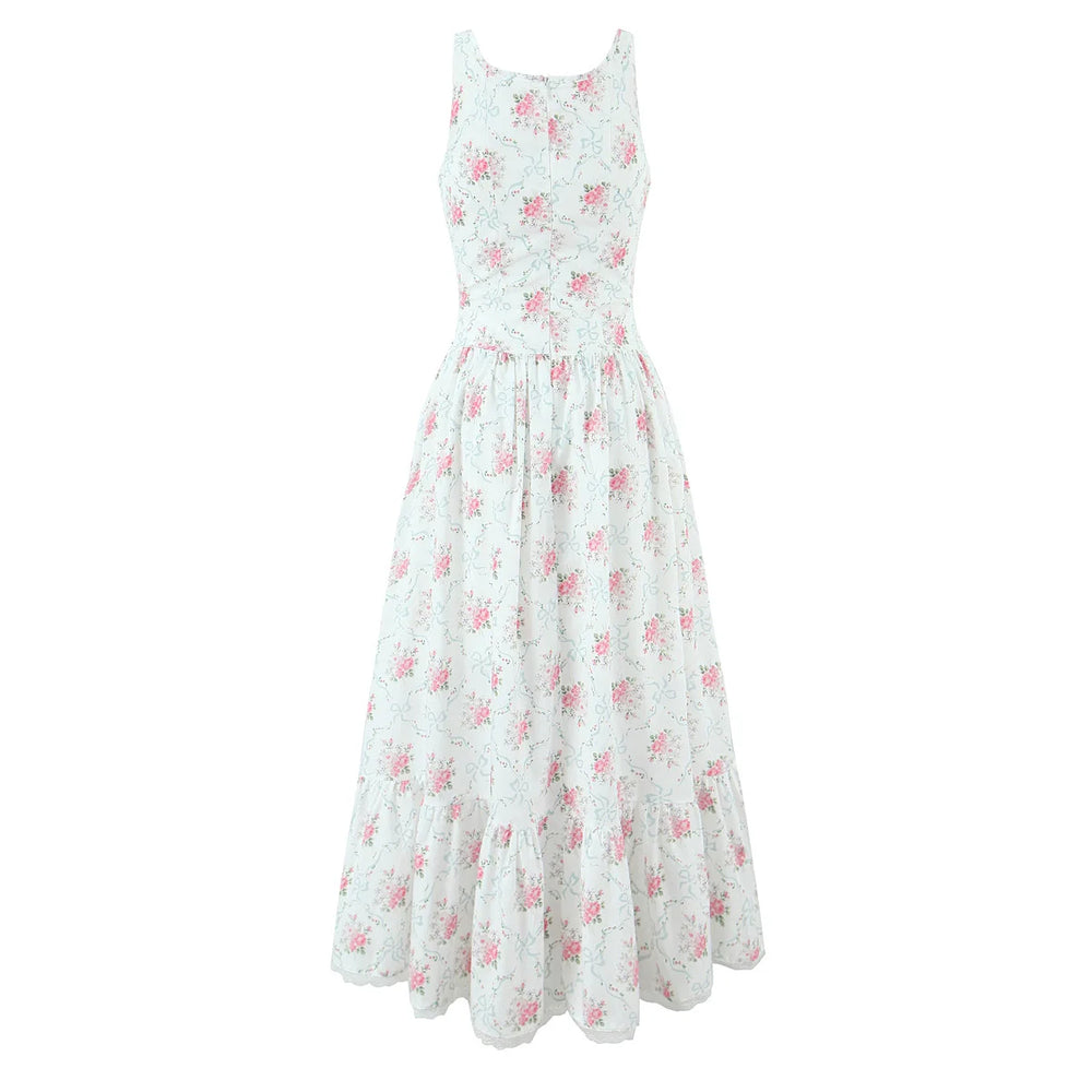 Floral dress with pink flowers on a white background