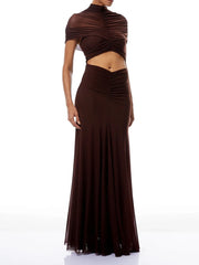 Ruched Cutout High Neck Maxi Dress
