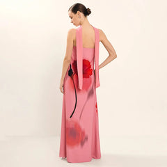Prink Floral Print Strapless Straight Maxi Dress
