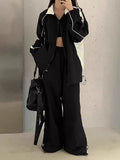 Black Sweatpants Hip Hop Tracksuit Oversize Zipper Jacket & Pant Set