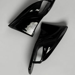 Patent Square Toe Wedge Heels