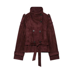 Faux Suede High Neck Cropped Jacket - Front View