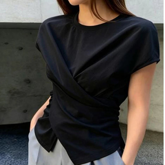 Black cross wrapped split front top