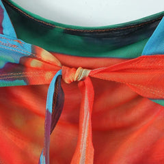 Tie dye Contrast Color Mesh Camisole Tie Bow Back Top