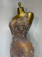 Sequin Embellished Mesh Column Dress
