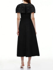 Embellished Cape A-Line Midi Dress