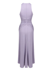 Lavender Halter Neck Draped Waist Maxi Dress