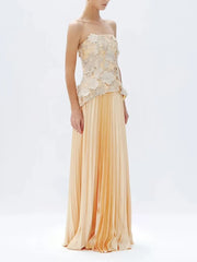 Floral strapless top and pleated skirt set