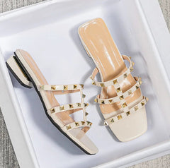 Square Toe Metal Riveted Slippers