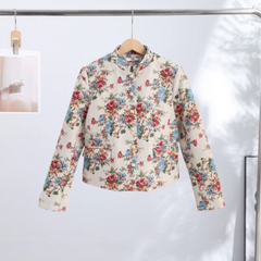 Floral Mandarin Collar Cropped Jacket