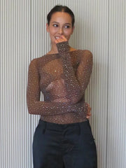 Mesh Elastic Sequin Long Sleeve Bodysuit