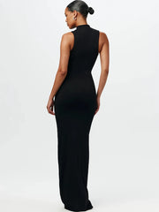 Mock Neck Knotted Waist Maxi Dress