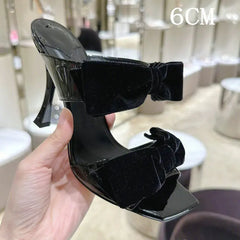 Pink Velvet Bow Stiletto Mules