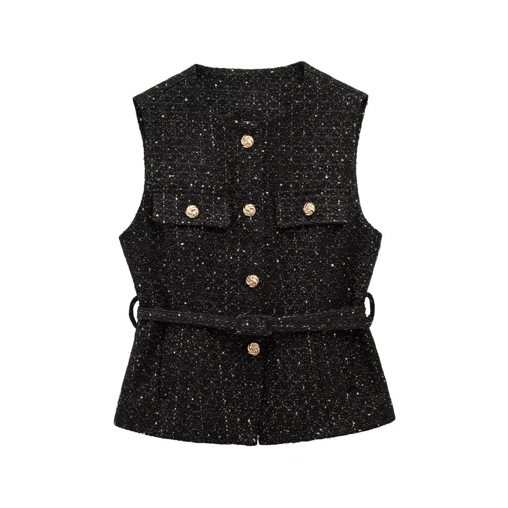 Black speckled vest with gold buttons 