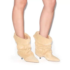 Pointed Toe Wrinkled Ankle Boots
