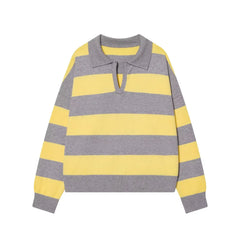 Striped Polo Collar Knit Top