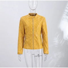 Snake Print Yellow Zip Biker Jacket