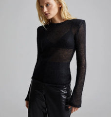 Sheer knit top with textured shoulder detail