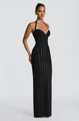 Halter Neck Corset Boned Bodycon Maxi Dress