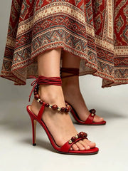 Beaded Ankle Strap Stiletto Sandals
