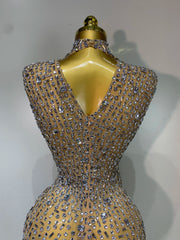 Rhinestone High Neck Sleeveless Dress