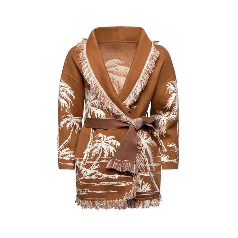 Brown robe with palm tree pattern on a white background