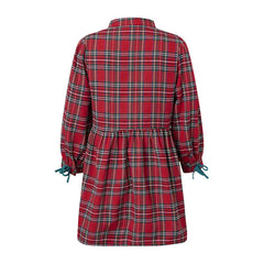 Plaid Mock Neck Long Sleeve Bow Collar Mini Dress