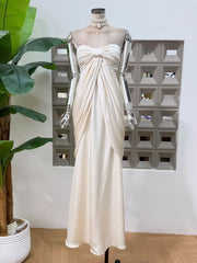 Satin ruched bodice draped maxi dress