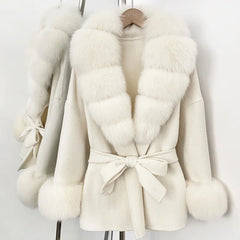 Faux Fur Trim Belted Jacket