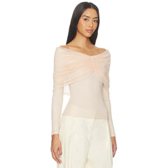 Off Shoulder Pleated Mesh Top