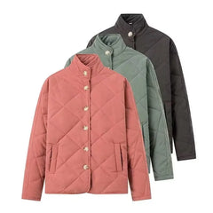 Solid Stand Collar Quilted Jacket