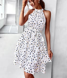 Sleeveless Parka Dot Print Boho Mini Dress