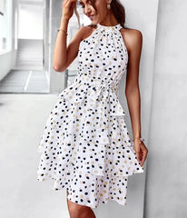 Sleeveless Porka Dot Print Boho Mini Dress