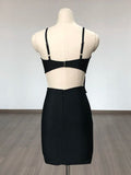 Flower Beaded Cutout Bodycon Black Mini Dress For Women