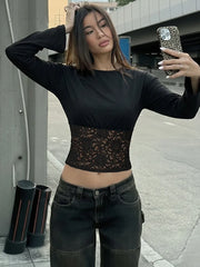 Lace Waist Trim Flare Sleeve Top