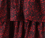 Print Lace-up Square Collar Flare Sleeve Women Mini Dress